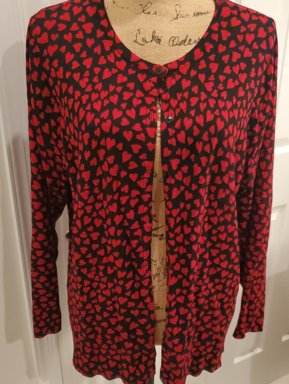 LulaRoe Heart Print Cardigan in Black & Red